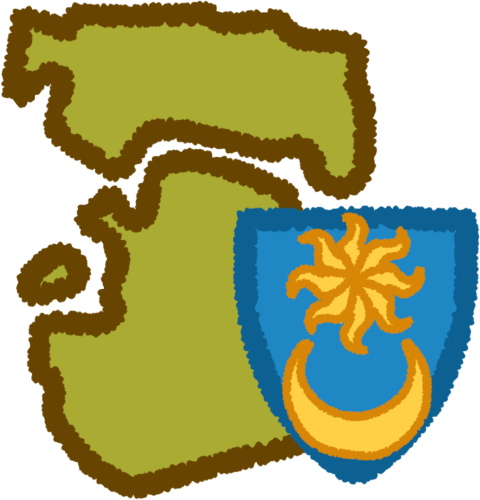  a green shape outlining the city of portsmouth, with an 8 point estoile with a crescent on its blue shield